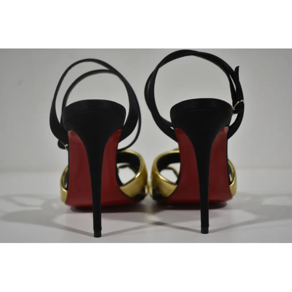 Christian Louboutin Just Me 100 Black Gold Sandal Ankle Strap Open Heel Pump 38 - Picture 10 of 11